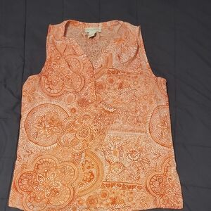 Cynthia Rowley Sleeveless Orange Paisley Print V-Neck Top